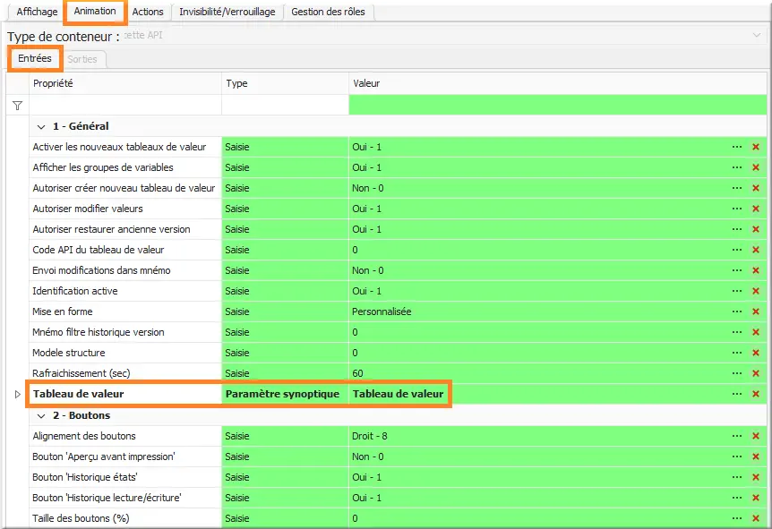 Param entrant recette API